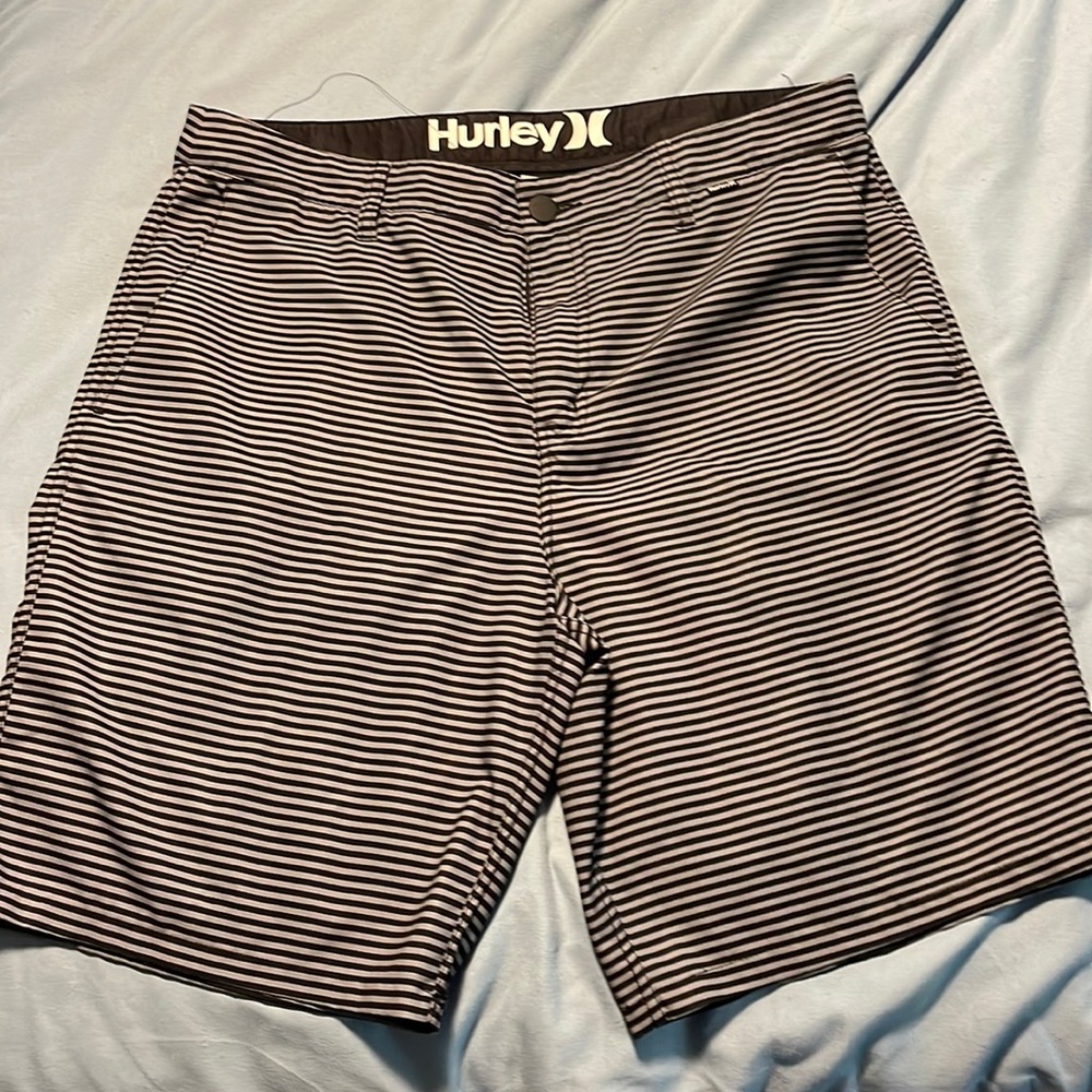 Hurley board shorts black grey striped size 34
